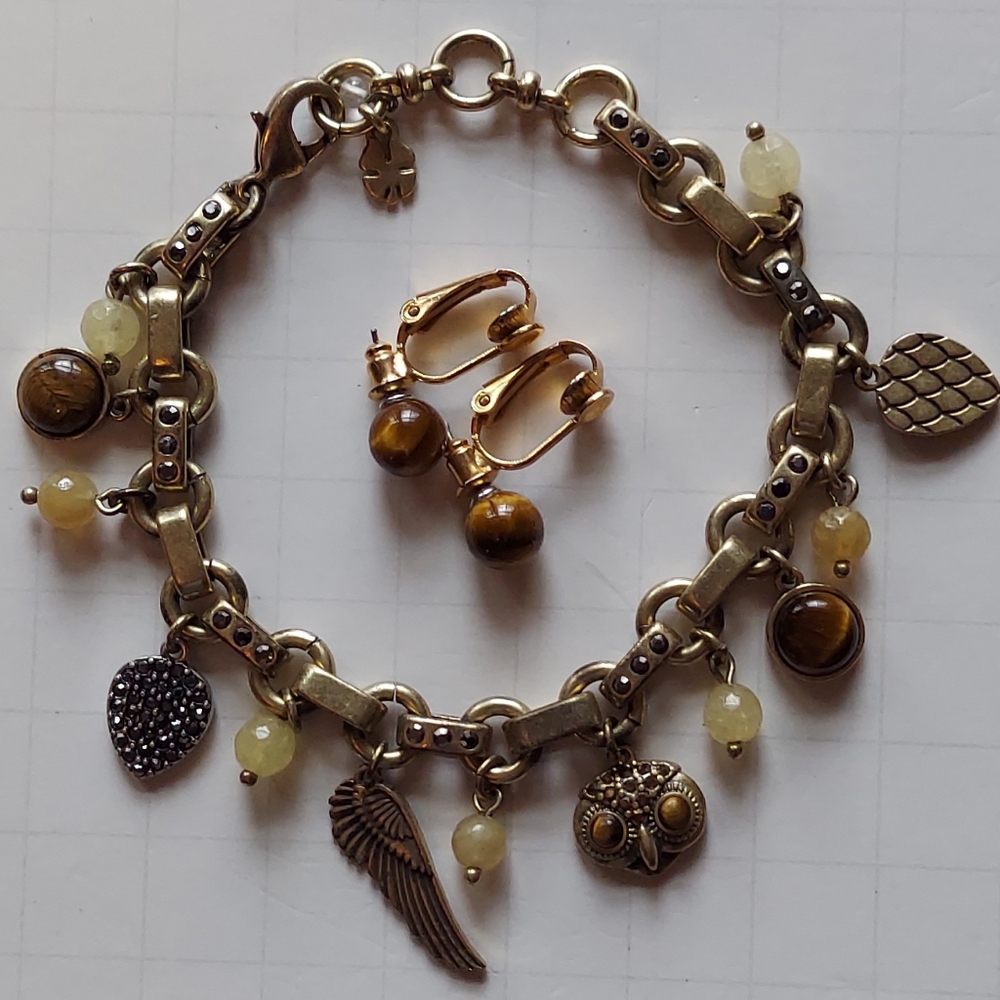 Vintage Lucky Brand charm bracelet and clip on/post back earrings set